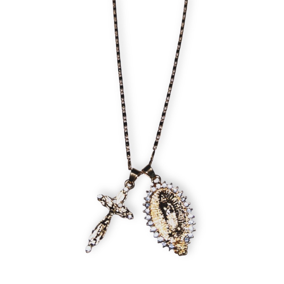 Virgin Mary Gold Cross Chain Necklace
